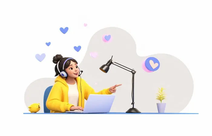 Cartoon of Podcast Interviewer in 3D Design Graphic Illustration